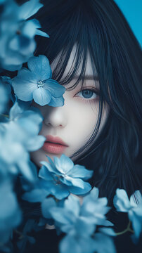 Portrait Of A Girl With Blue Flowers