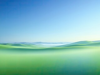 Fototapeta premium Serene Rolling Hills Landscape: Vibrant Green Fields Under Clear Blue Sky - Peaceful Nature Background