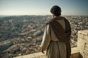 Fototapeta premium Satan Tempts Jesus Showing Worldly Kingdoms
