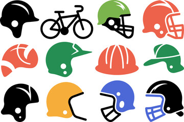 Colorful Sport and Safety Helmets Icons for Diverse Protection Needs Vector Art