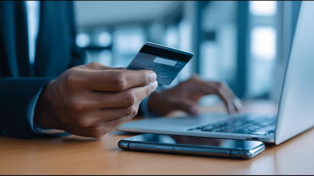 Using a Credit Card to Shop Online While Sitting at a Desk in an Office Environment