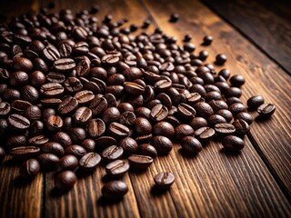 Rich Roasted Coffee Beans on Rustic Wood Background - Aromatic, Dark, and Earthy Coffee Photography for Your Website or Blog