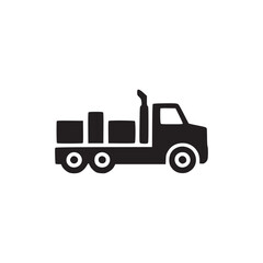 A simple black and white graphic of a truck carrying cargo on a white background illustration style