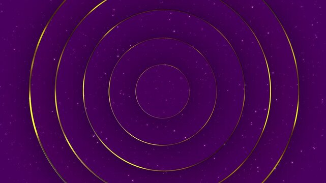 Five golden glowing dynamic circles on purple starry background which become five rings for intro elements, logo reveals, video openers.4K Background.