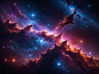 Spectacular Nebula Galaxy Image: Vibrant Cosmic Clouds, Starry Night, Deep Space Exploration, Astrophotography Beauty