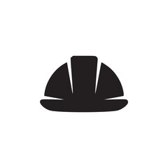 A simple graphic of a black construction hard hat on a plain white background in minimalist style