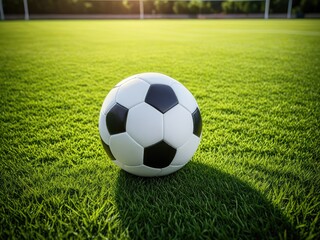 Soccer Ball on Green Field: Sport Equipment, Football, Game, Training, Outdoor, Grass, Sunlight, Athletic, Competition, Play