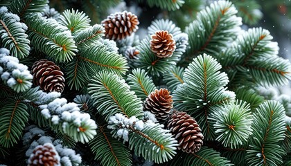 Snowy Evergreen Christmas Tree Branches - Festive Winter Forest Scene, Close-Up Detail