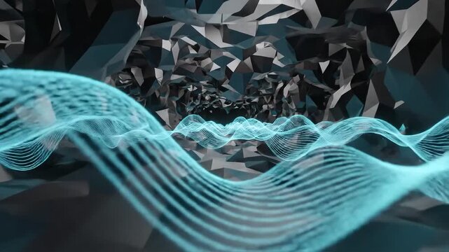 Abstract Low Poly Landscape with Glowing Waves A Futuristic Visualization.