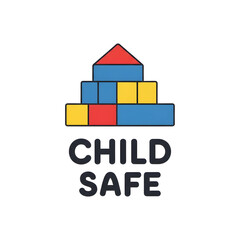 Obraz premium Child Safe vector icon, safety label with colorful toy blocks, isolated logo on transparent background. 