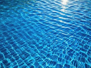 Sparkling Blue Pool Water Reflection: Sunlit Ripples and Waves Creating a Refreshing Summer Aquatic Visual