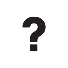 A simple graphic featuring a single black question mark centered on a white background question concept