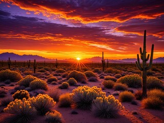 Spectacular Arizona Sunset: Vibrant Desert Landscape at Golden Hour - Stunning Sky Colors