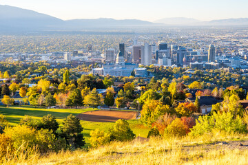 Morning view from Ensign Peak overlooking Salt Lake City and the Utah State Capitol