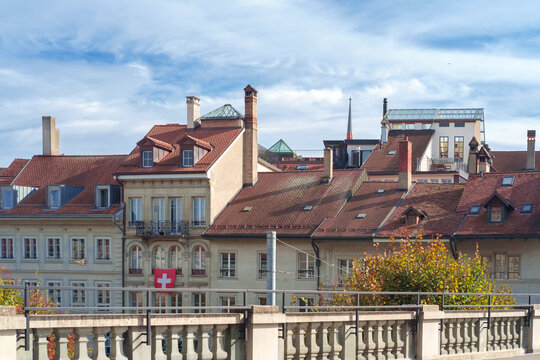 Old tiled roofs in Geneva Switzerland - Powered by Adobe