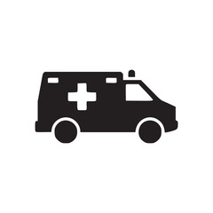 Isolated black ambulance icon on white background showing emergency medical transport vehicle design