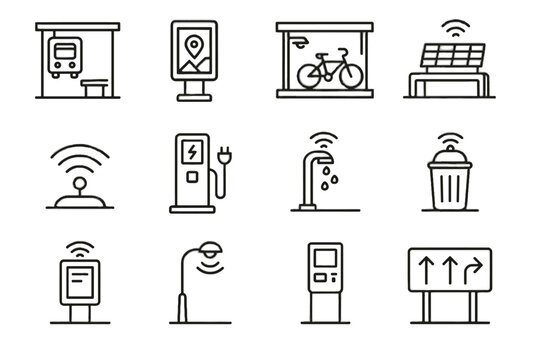 Fountain bench streetlight vector parking icon city water panel kiosk services smart