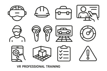 Hand helmet checklist tablet simulation training vr headset icon icons toolbox vector