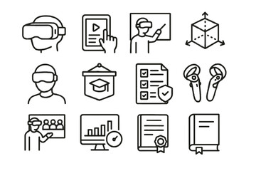 Icon education model headset panel tablet tracker certificate vector icons vr avatar