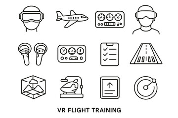 Training progress icon headset flight module vector vr panel cockpit simulation instruction