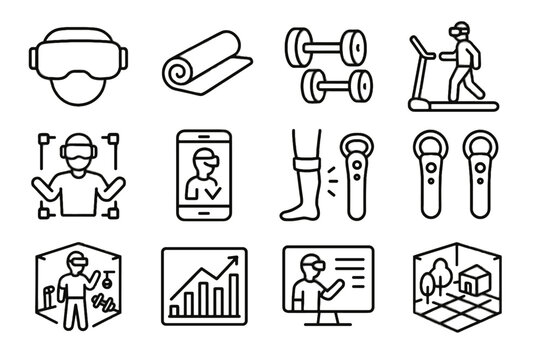 Fitness training vr avatar vector instruction virtual icon treadmill reality yoga environment