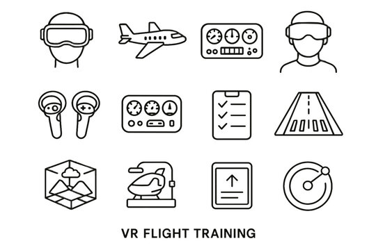 Training progress icon headset flight module vector vr panel cockpit simulation instruction