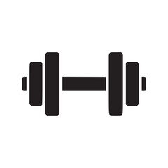 A black and white illustration of a dumbbell on a white background for fitness and exercise themes