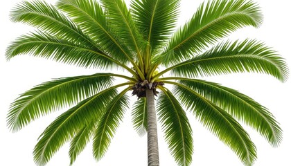 Fototapeta premium Tropical Palm Tree Silhouette: Lush Green Fronds Against White Background - Perfect for Vacation Imagery