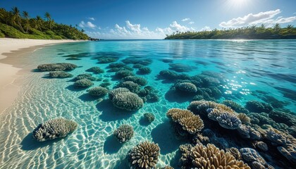 Tropical Paradise: Crystal Clear Turquoise Water & Coral Reefs on a Beautiful Beach Vacation