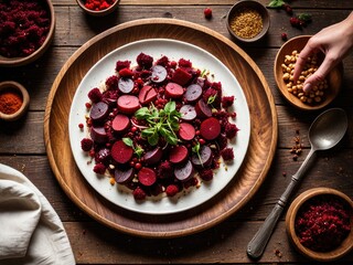 Vibrant Beetroot Salad: A Delicious & Healthy Dish with Toasted Nuts & Fresh Herbs - Food Photography