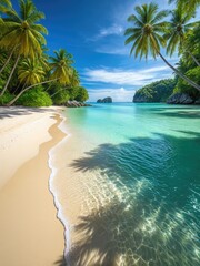 Tropical Paradise Beach: Turquoise Water, Palm Trees, and White Sand - A Stunning Coastal Getaway for Relaxation and Adventure