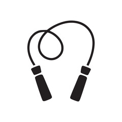 A simple black silhouette of a jump rope with handles on a plain white background illustration