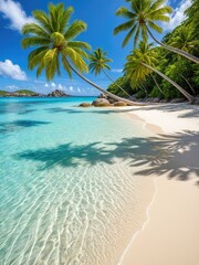 Tropical Paradise Beach: Crystal Clear Turquoise Water, Palm Trees, and Sunshine Vacation Escape
