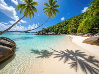 Tropical Paradise Beach: Crystal Clear Waters, Palm Trees, and Azure Skies - Vacation Dream