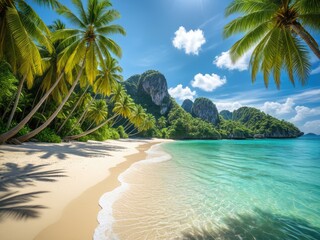 Tropical Paradise Beach Escape: Stunning Palm Trees, Turquoise Water & Dramatic Cliffs - Vacation Dream