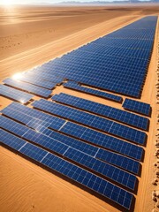 Vast Solar Farm: Aerial View of Renewable Energy Technology in Golden Desert Landscape