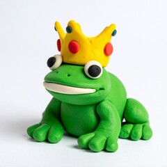 Naklejka premium Plasticine Frog with crown on white background