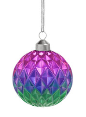  iridescent Christmas ball of green and purple flowers is isolated on a transparent background