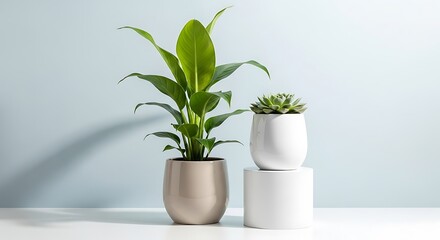 Fototapeta premium Studio shot of plants against a pale blue wall