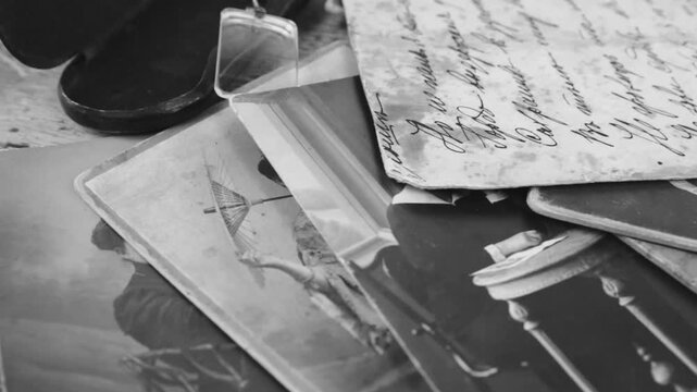 Vintage photos and pince-nez in case