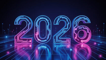 2026 glowing digital numerals

