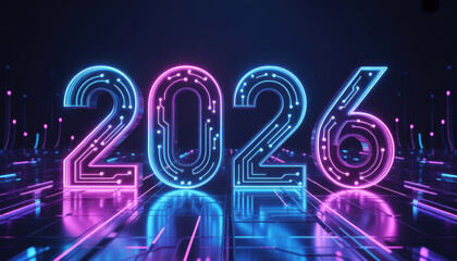 2026 glowing digital numerals
