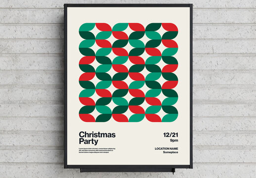 Christmas Party Poster Template with Retro Chain Pattern Bauhaus Style