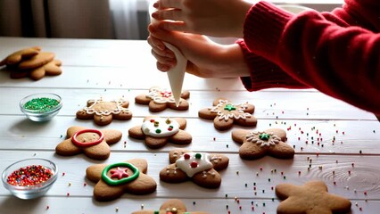 Holiday Cookie Decorating with Gingerbread Men in Festive Colors