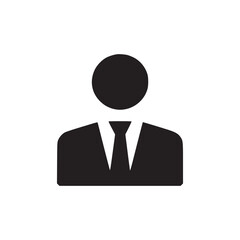 A simple black and white icon of a person in a suit and tie on a white background design element