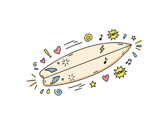 Black silhouette of a surfboard on white background for surfing and beach lifestyle concept