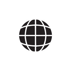 Isolated black globe icon with grid lines on a white background in a minimalist style design look