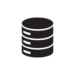 A simple black and white graphic of a database icon with three layers on a white background space