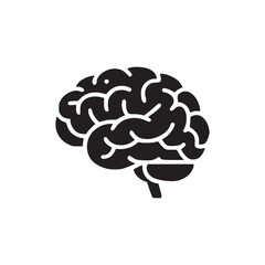 A simple black and white illustration of a human brain on a white background in a minimalist style