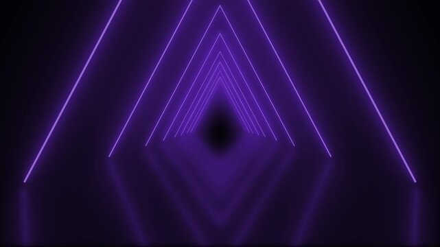 80s retro infinity tunnel of cool electric violet triangles of neon light beams in an seamless endless loop animated motion background with reflections 4K animation wallpaper backdrop